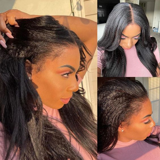 defined yaki kinky straight wear and go wig with 4x4 lace closure