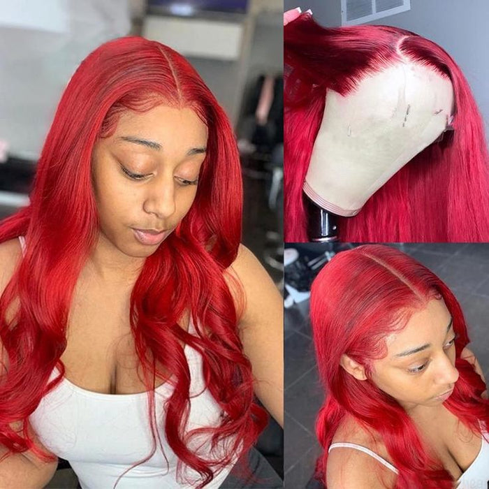 qvr glueless wigs red color body wave for bold, fiery look