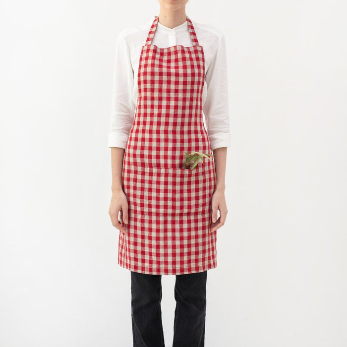 Red Gingham Linen Daily Apron - Linen Tales Global