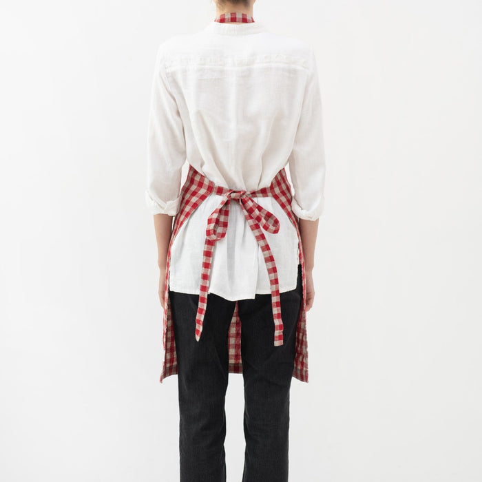 Red Gingham Linen Daily Apron - Linen Tales Global