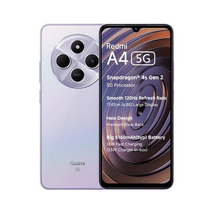 Redmi A4-SparklePurple colour of frant and back view