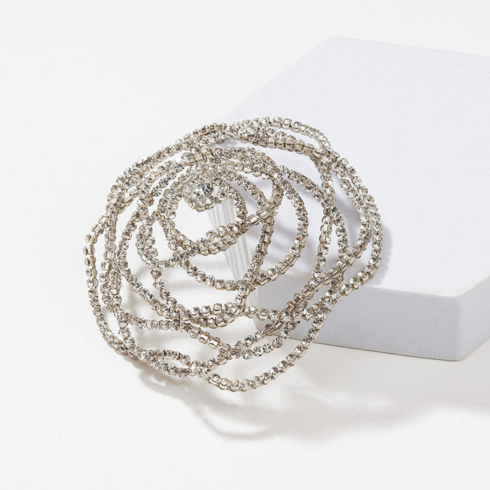 Rose Crystal Hair Bun Accessory - Silver