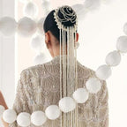 Rose Crystal & Pearl Hair Bun Accessory with Pearl Hangings