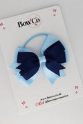 School Bow Navy and Blue Topaz - Double Tail Bow - Elastic