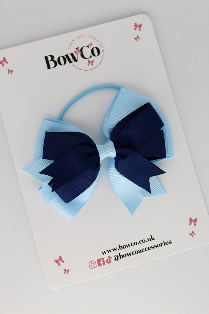 School Bow Navy and Blue Topaz - Double Tail Bow - Elastic