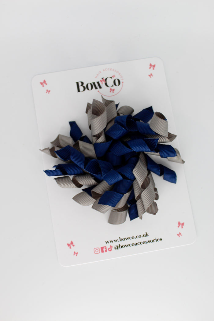 School Bow Navy and Metal Grey - Corker Bow - Clip