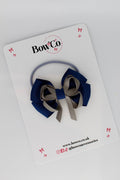 School Bow Navy and Metal Grey - Double Bow - Elastic