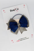 School Bow Navy and Metal Grey - Double Tail Bow Set - Elastic