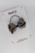 School Bow Navy and Metal Grey - Pleated Bow - Elastic