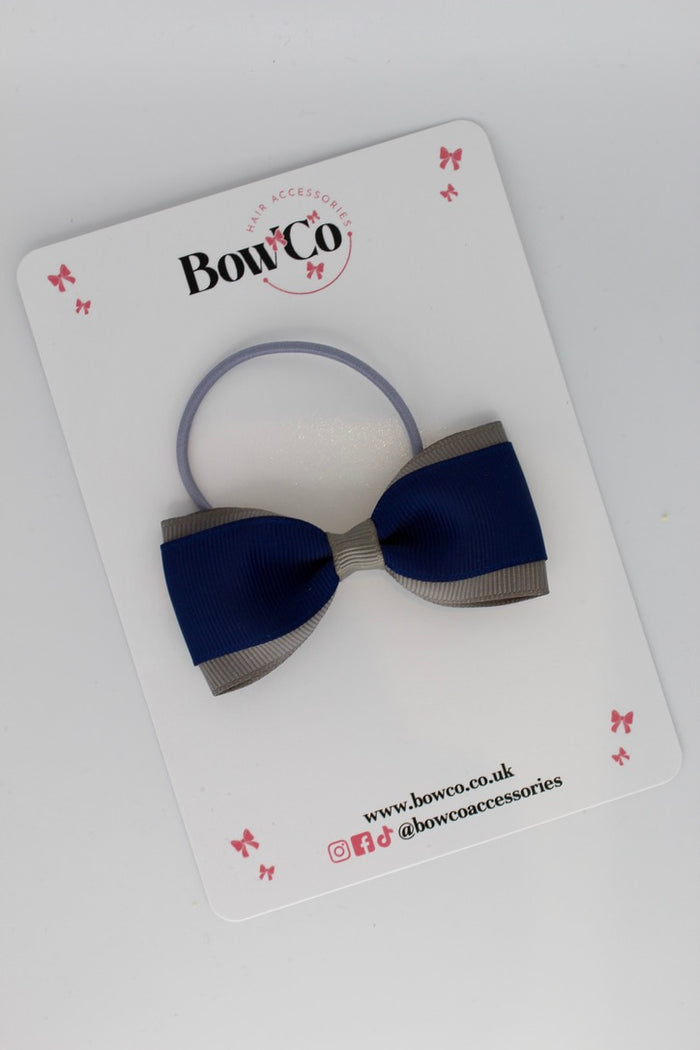 School Bow Navy and Metal Grey - Tuxedo Bow - Elastic