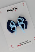 School Bow Navy Blue and Blue Topaz - Double Bow - Clip