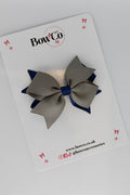 School Bow Navy Blue and Metal Grey - Layer Tail Bow - Clip