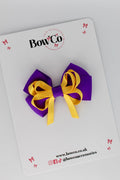 School Bow Purple and Yellow Gold - Double Bow - Clip