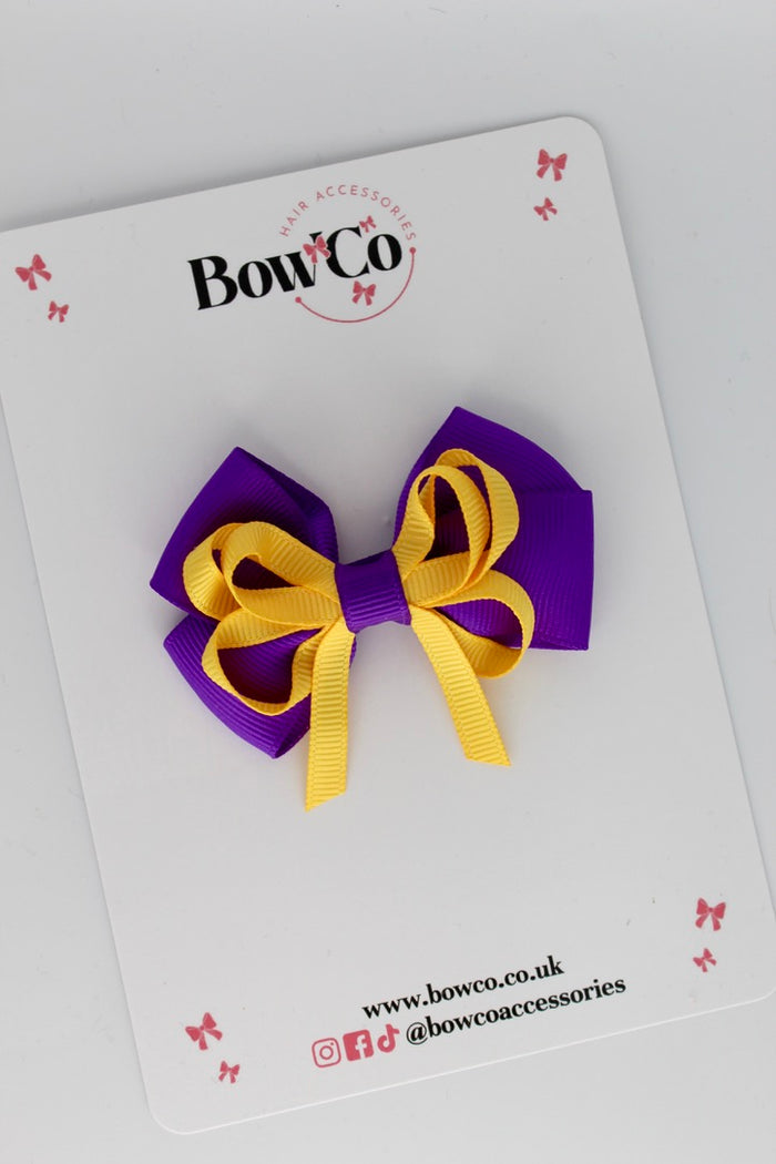 School Bow Purple and Yellow Gold - Double Bow - Clip