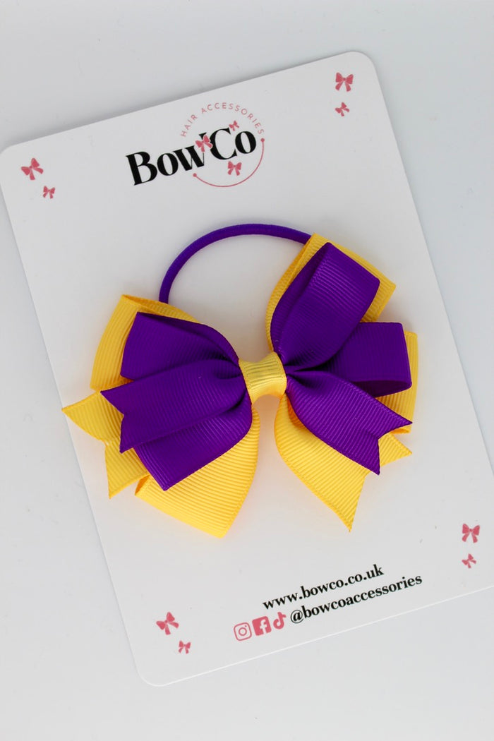 School Bow Purple and Yellow Gold - Double Tail Bow - Elastic