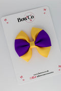 School Bow Purple and Yellow Gold - Round Tuxedo Bow - Clip