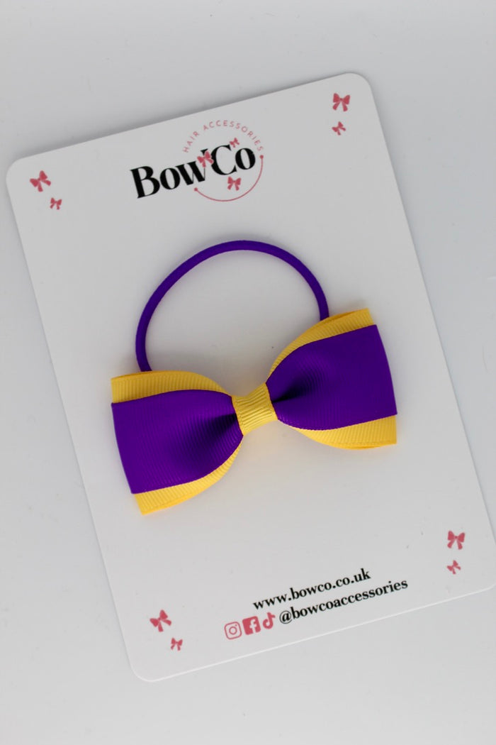 School Bow Purple and Yellow Gold - Tuxedo Bow - Elastic