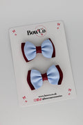 School Bows Burgundy and Bluebell - Double Bow Set - Clip