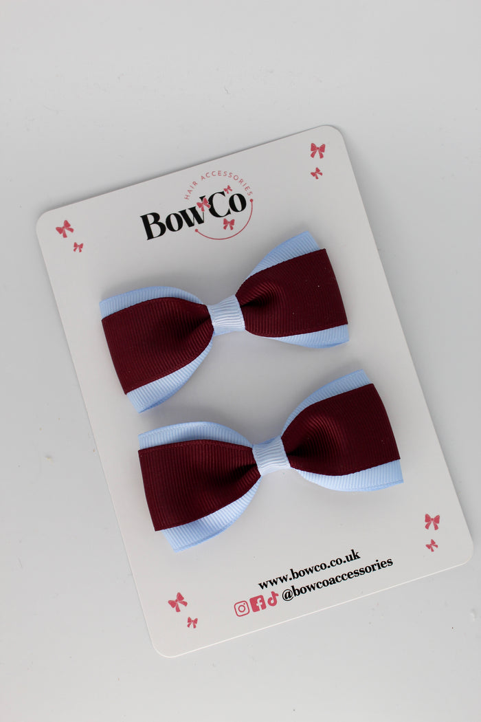 School Bows Burgundy and Bluebell - Tuxedo Bow Set - Clip