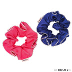 Set of 2 Silk Satin Scrunchies with Gota Patti - Blue & Pink
