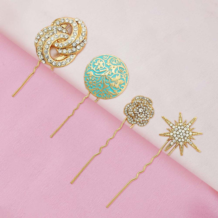 Set of 4 Stella Crystal U Pins - Gold