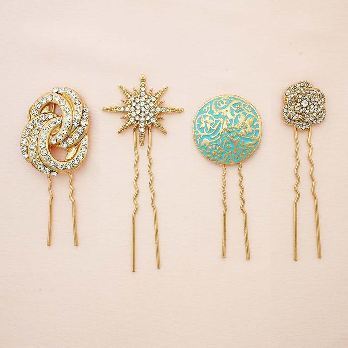 Set of 4 Stella Crystal U Pins - Gold