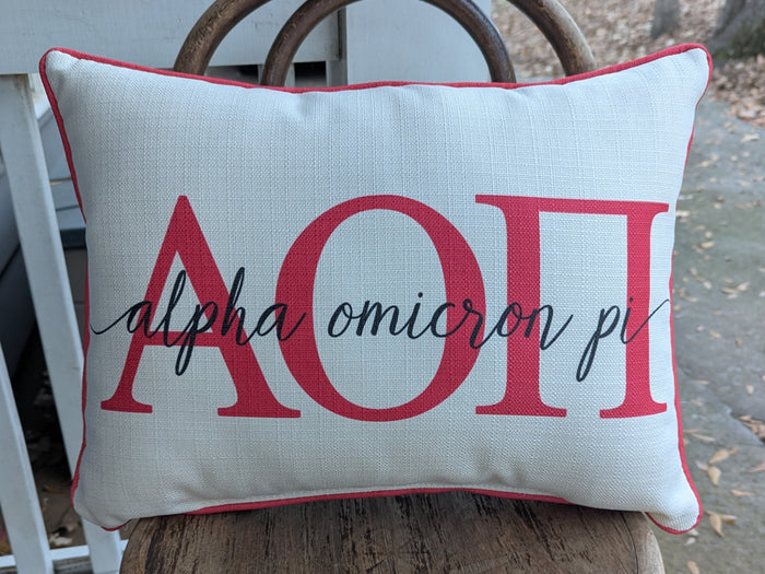 Alpha Omicron Pi - Letters and Words - Red Piping - Lumbar