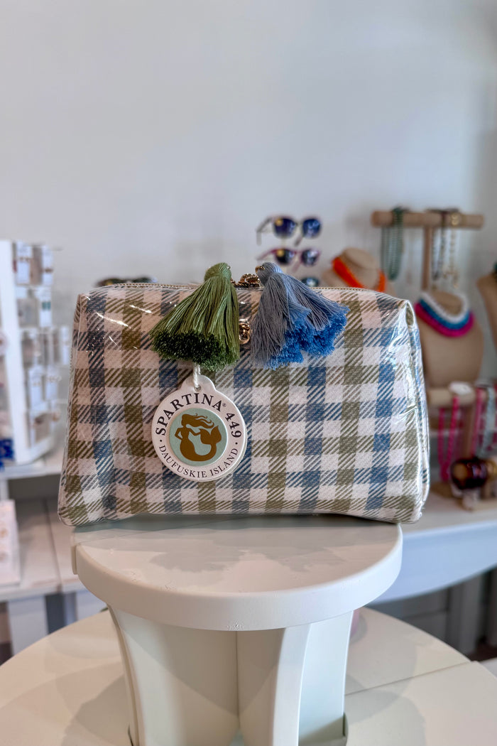 Spartina 449: Cosmetic Pouch Gingham Blue Green