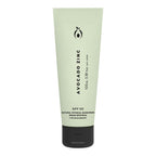 A tube of Avocado Zinc SPF50 Natural Physical Sunscreen with a green label and black cap.