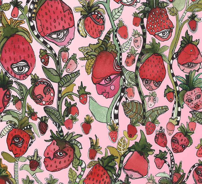 'Strawberry Friends' Fleece Blanket — detail view