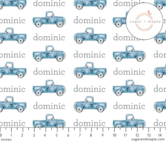 Sugar + Maple Personalized Grey Sugar + Maple Small Stretchy Blanket - Truck Blue