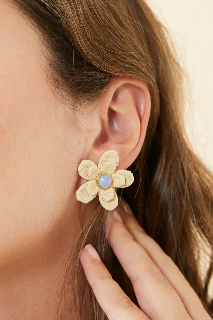 Sweet Straw Flower Earrings Natural