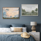 Shades of Olive landscape canvas print by Mary Sparrow, shown in a coordinated gallery-wall arrangement