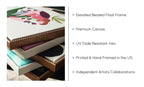 Supplier construction illustration showing a canvas print, float frame and printing details