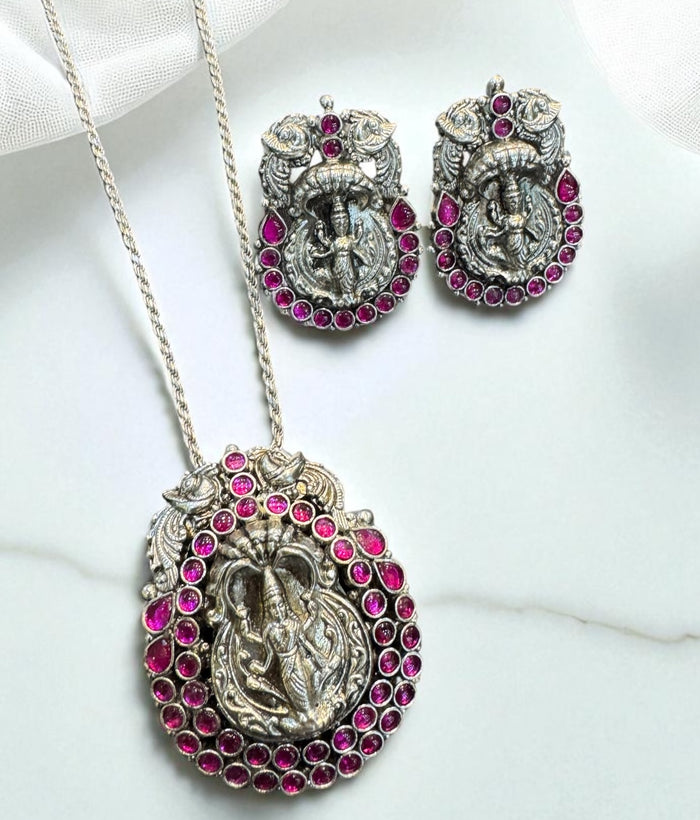 The Adishesha Lakshmi Silver Pendant & Earrings