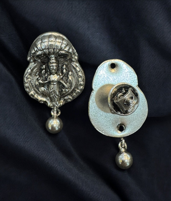 The Adishesha Lakshmi Silver Pendant & Plain Earrings