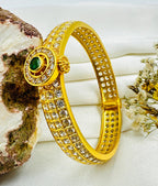 The Amruda Silver Zirconia Openable Kada Bracelet (White/Green/Size 2.2/2.4/2.6/2.8)