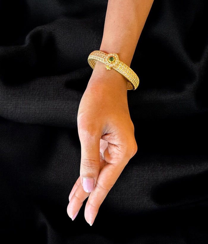 The Amruda Silver Zirconia Openable Kada Bracelet (White/Green/Size 2.2/2.4/2.6/2.8)
