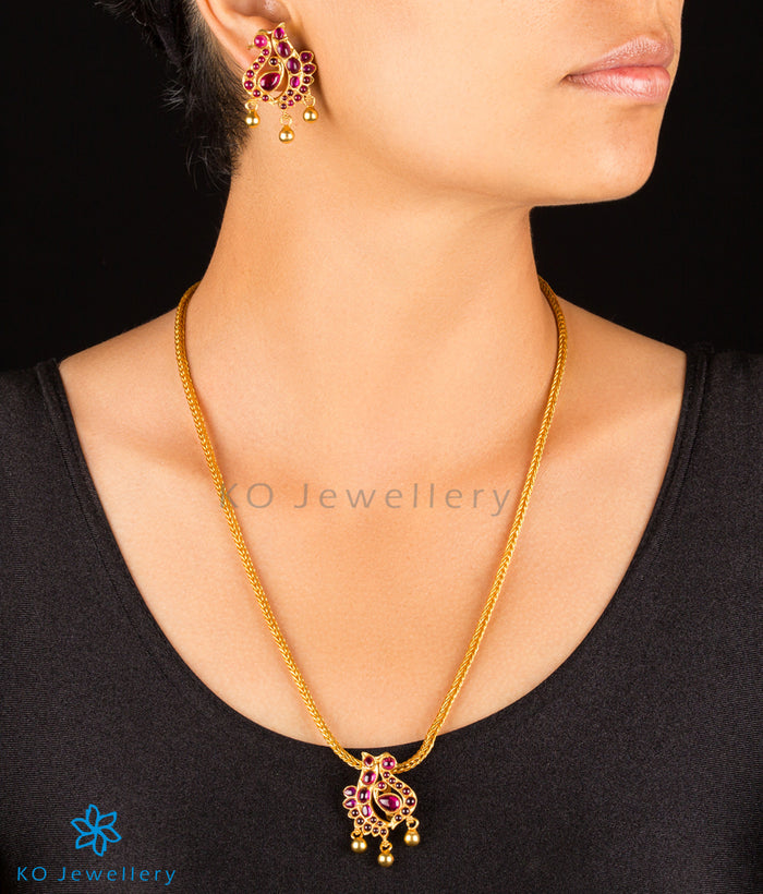 The Lasaka Silver Peacock Blue Kemp Pendant Set