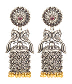 The Mayuraka Silver Peacock Jhumka (Two-tone)