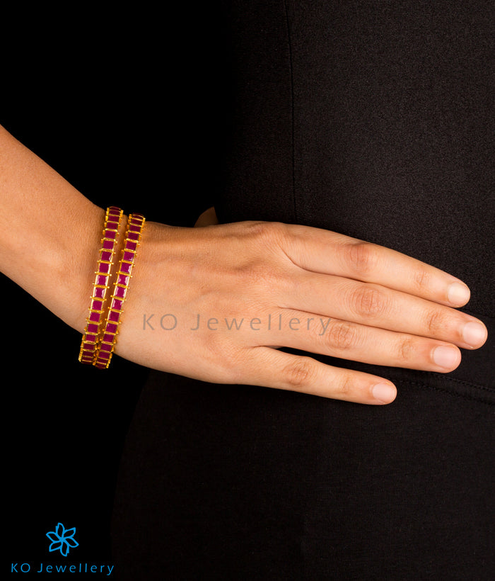 Gold coated bangles with pink kempu stones