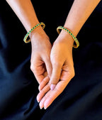 The Tanmaya Silver Green Kemp Bangle-Single (Size /2.2/2.4/2.6/2.8)