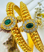 The Trisha Silver Zirconia Openable Kada Bracelet (White/Green/Size 2.6)
