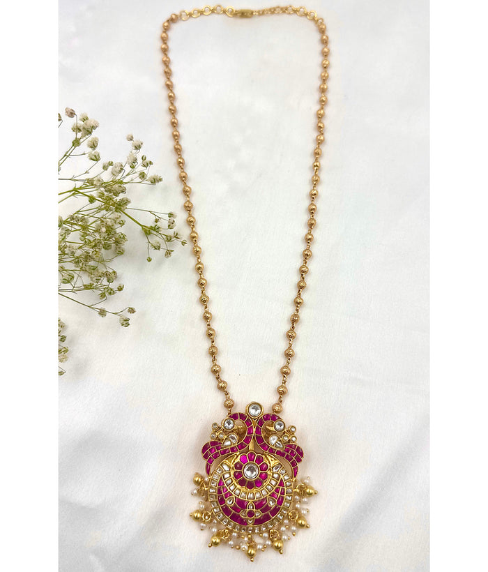 The Twin Peacock Silver Kundan Necklace