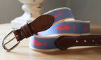 Blue background with pink tuna  Ribbon Webbed Leather Belts