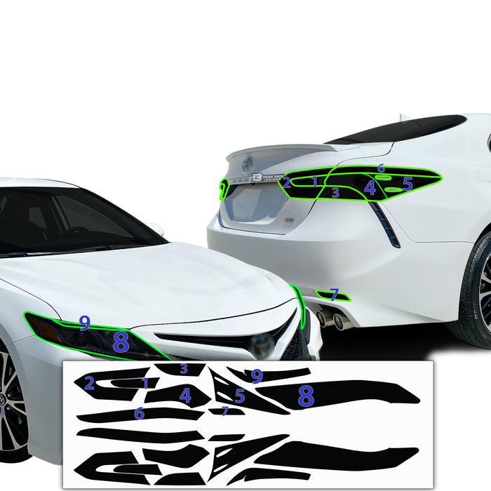 Complete Full Headlight Taillight Precut Overlay Tint Kit with Tools Fits Toyota Camry 2018 - 2024 - Bogar Tech Designs