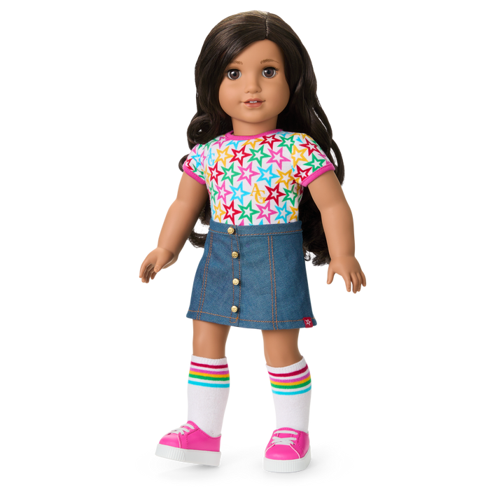 Truly Me™ 18-inch Doll #108 with curly black-brown hair