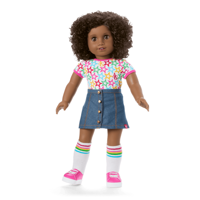 Truly Me™ 18-inch Doll #112 with curly dark-brown hair