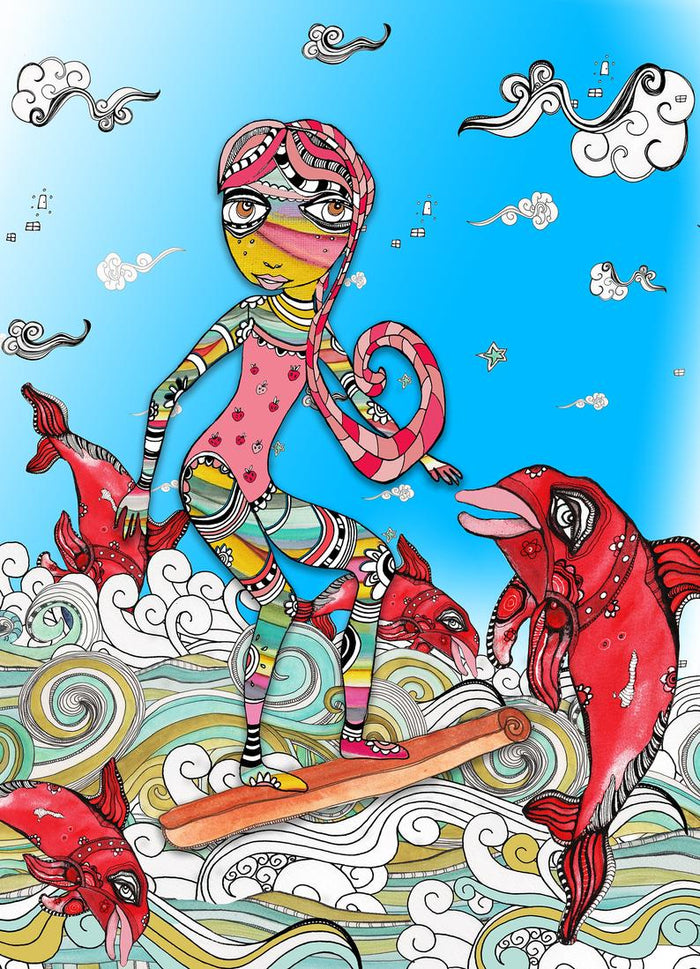 Wall Art Tapestry 'Surfer Girl' — close-up