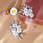 Decorative Silver Bridal Shoe Clip - Ceramic Flowers, Pearls & Crystals